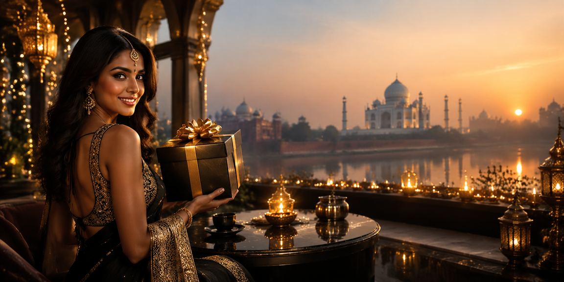 Player depositing funds for lottery during Diwali festival in Agra with Taj Mahal background